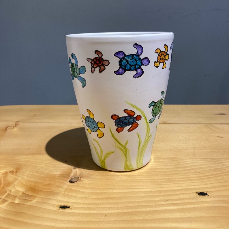 Hand Painted Turtle Vase Turtle Plant Pot Ocean Decor Etsy UK