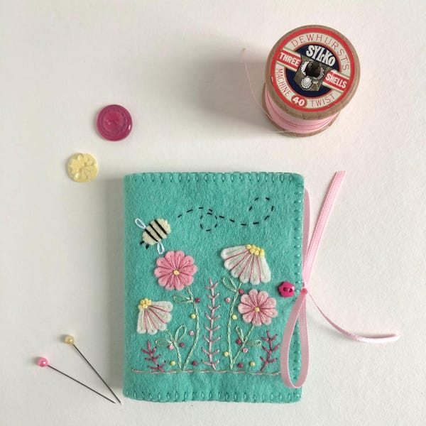 Handmade Felt Needle Case: Embroidered Floral Needle Book