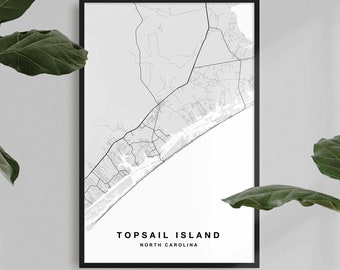 Topsail Island Map Print | Topsail Island Poster | Topsail Island Art