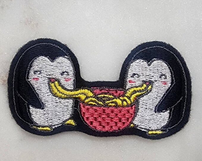 Penguins Eating Noodles Patch, Ramen Patch, Back-to-school Patches, Backpack Patches, Patches for Little Girls, Penguin Patches, Cute Patch