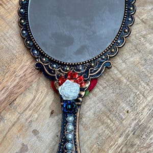 Coraline Handheld Mirror: Gem & Flower Decorated Vanity Mirror image 4