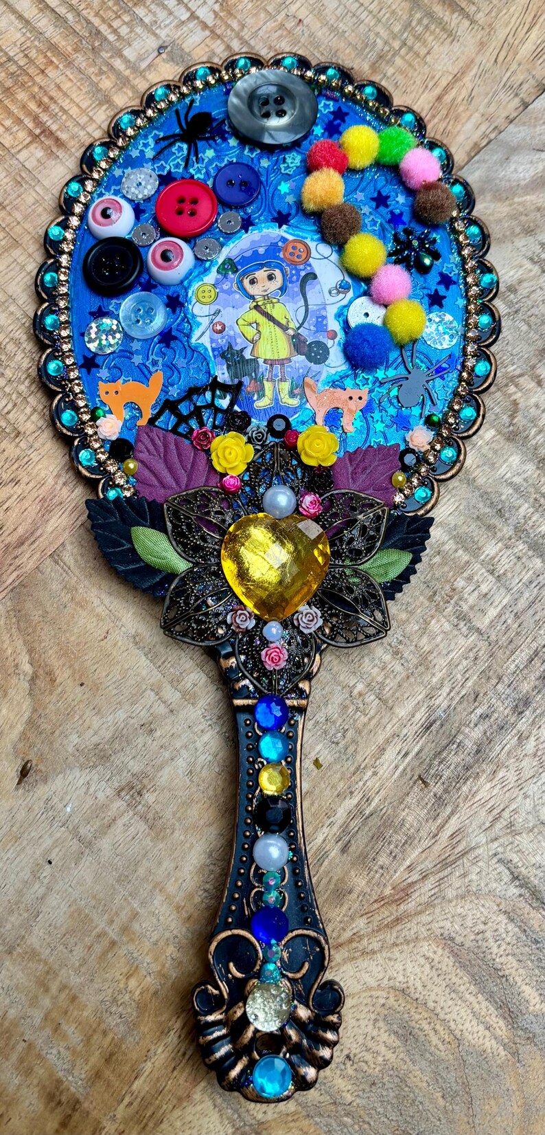 Coraline Handheld Mirror: Gem & Flower Decorated Vanity Mirror image 5