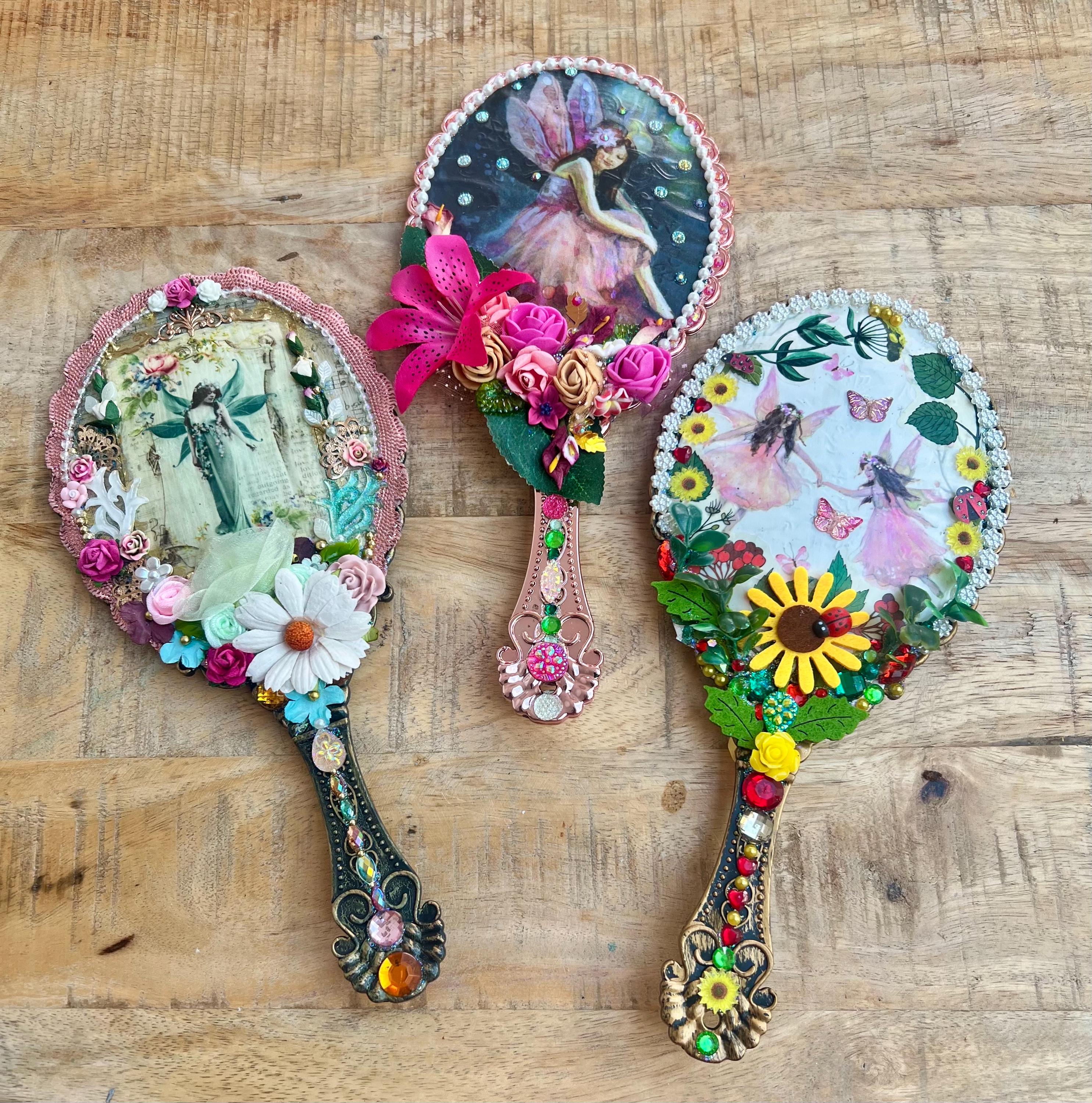 Fairy Handheld Mirror: Handmade Gem and Flower Decorated Vanity