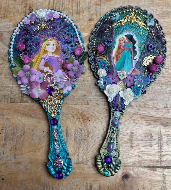 Handmade Rapunzel Handheld Mirror: Gem & Flower Decorated Vanity