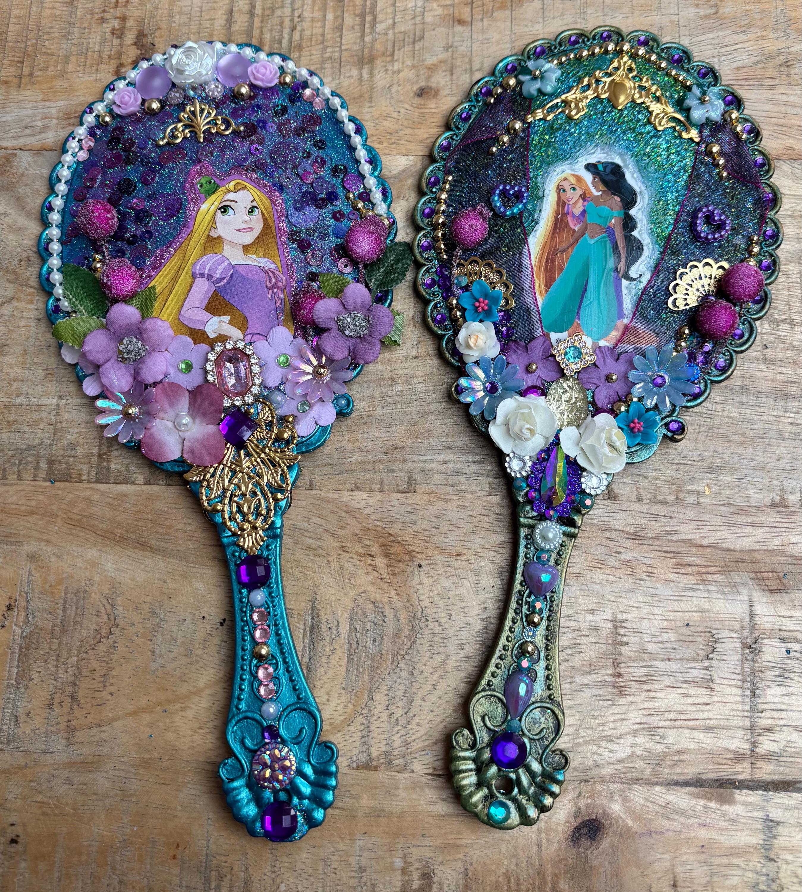 Handmade Rapunzel Handheld Mirror: Gem & Flower Decorated Vanity