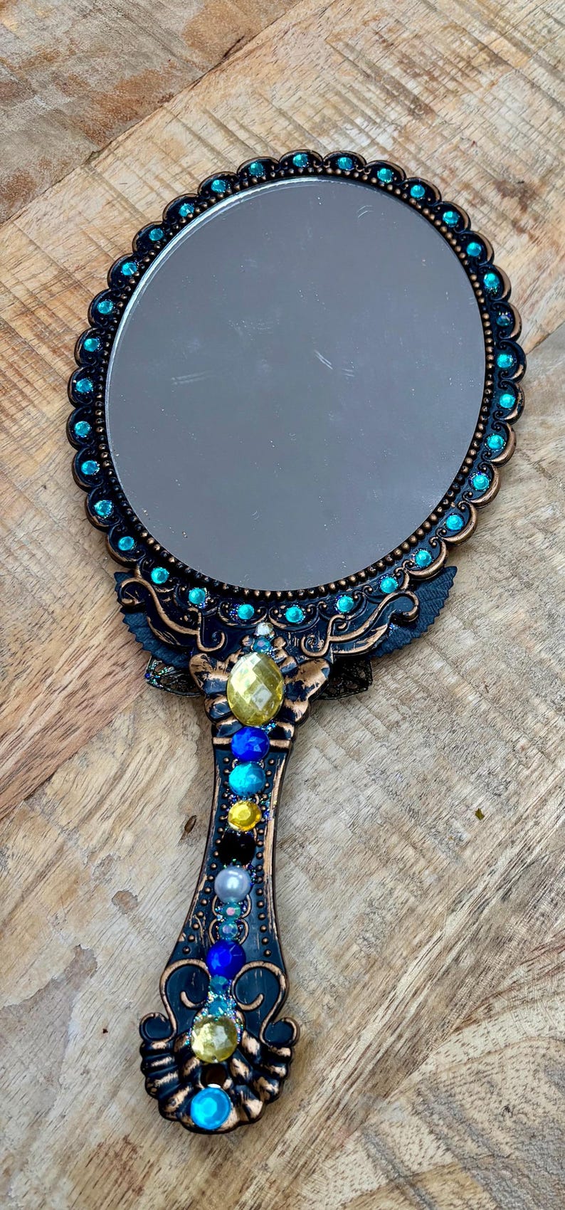 Coraline Handheld Mirror: Gem & Flower Decorated Vanity Mirror image 7