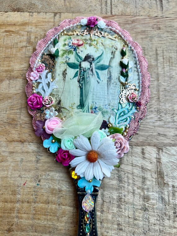 Fairy Handheld Mirror: Handmade Gem and Flower Decorated  display picture 1