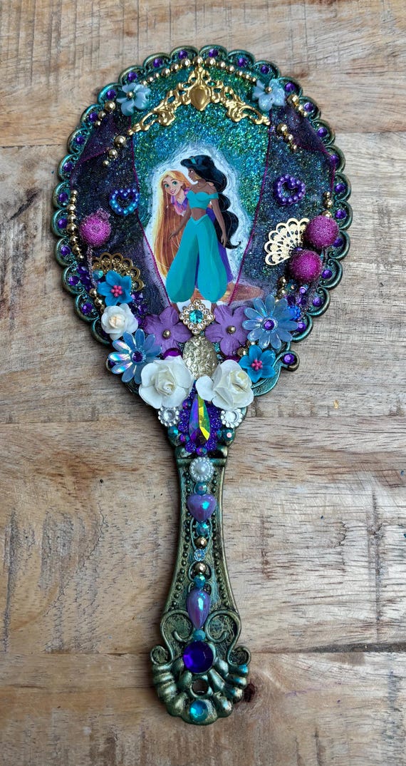 手作りラプンツェルの手持ちミラー：宝石と花で飾られた化粧鏡 - Etsy 日本