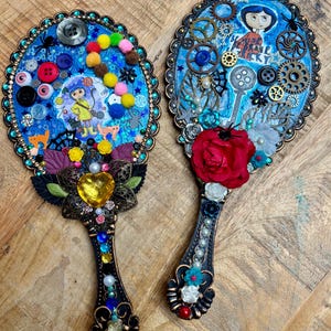 Coraline Handheld Mirror: Gem & Flower Decorated Vanity Mirror image 1