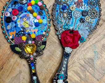 Coraline Handheld Mirror: Gem & Flower Decorated Vanity Mirror