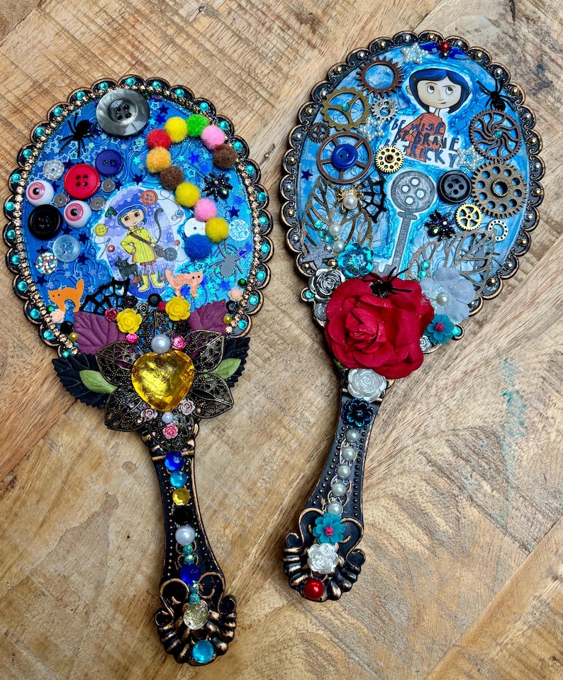 Coraline Handheld Mirror: Gem & Flower Decorated Vanity Mirror image 1
