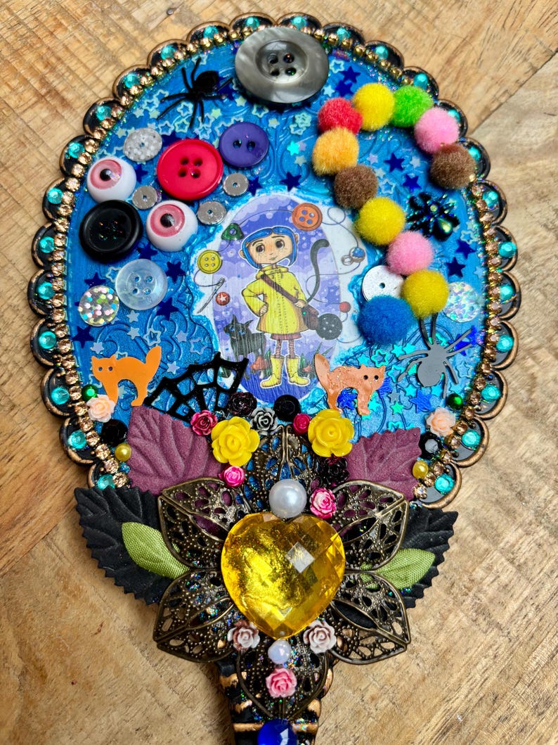 Coraline Handheld Mirror: Gem & Flower Decorated Vanity Mirror image 6
