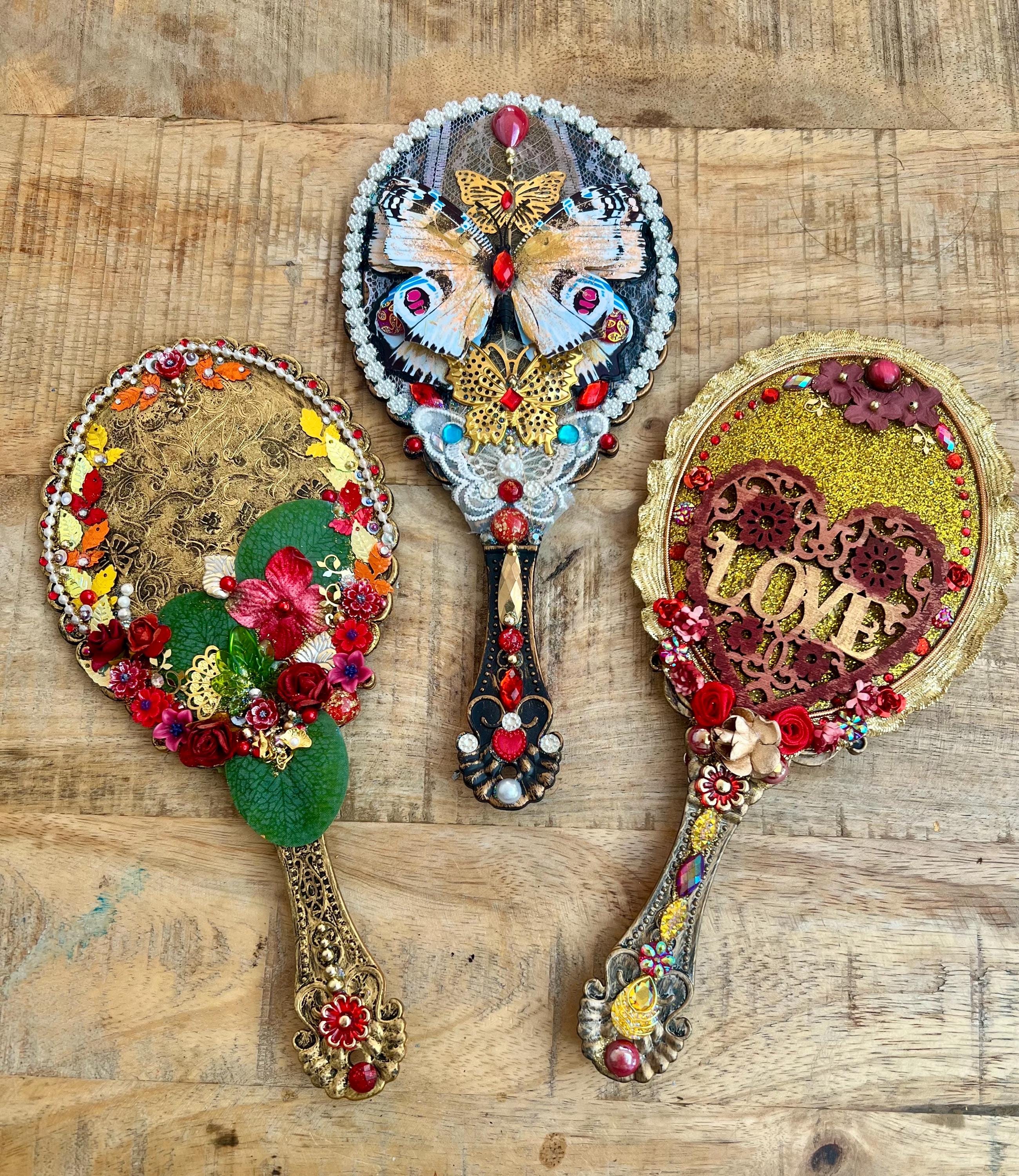 Handmade Butterfly Hand Mirror: Gem and Flower Vanity Decor  display picture 3