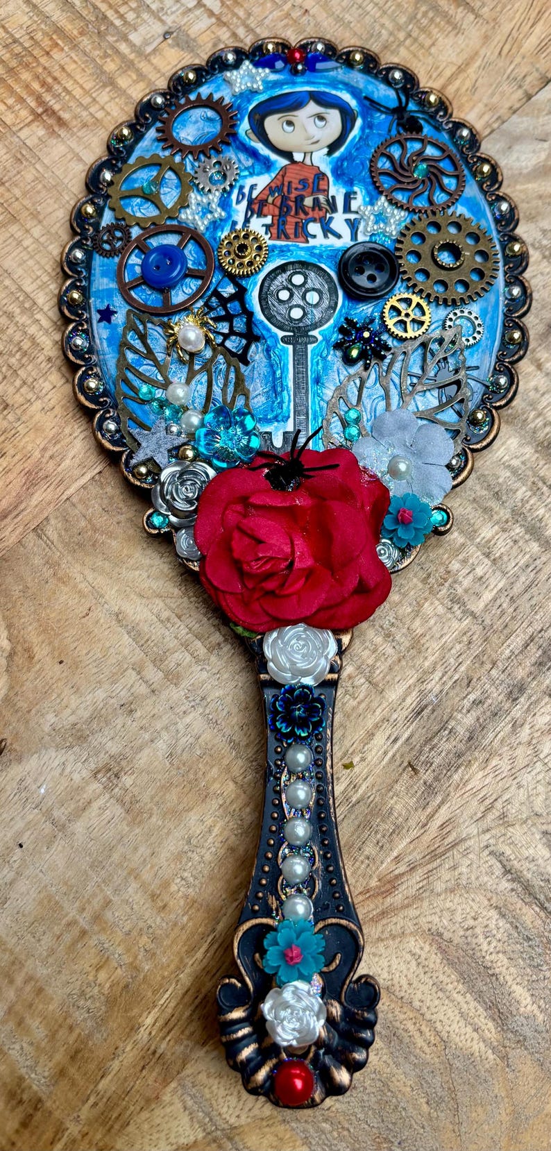 Coraline Handheld Mirror: Gem & Flower Decorated Vanity Mirror image 2