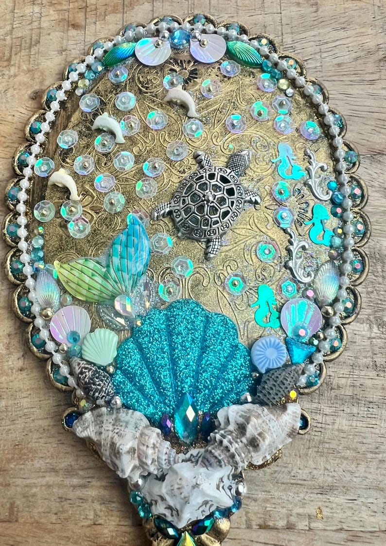 Under the Sea Handheld Mirror: Gem & Shell Decorated Vanity Mirror - Etsy