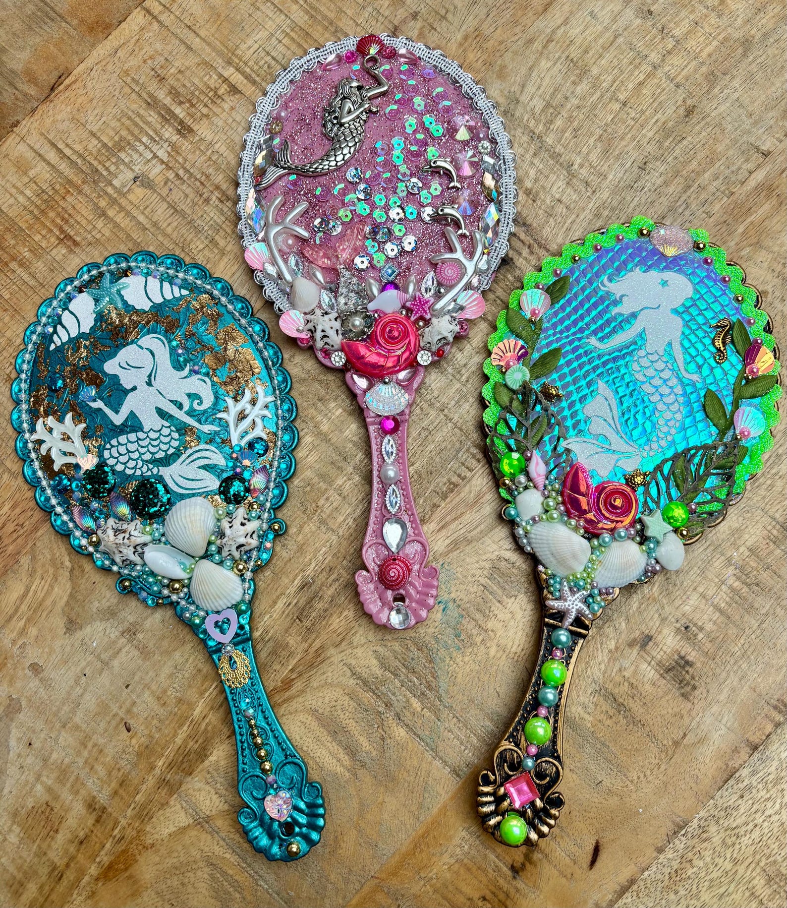 Mermaid Handheld Mirror: Handmade Gem and Shell Decorated Vanity Mirror ...