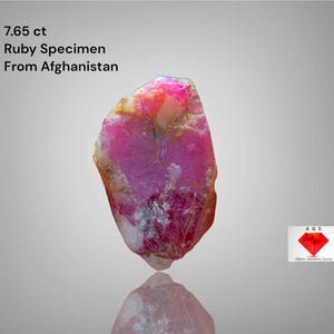 7.65 ct Afghan Ruby Gemstone: Pigeon-Blood Red Crystal