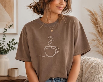 Minimalist Celestial Coffee Shirt, Moon Latte Line Art Tee, Witchy Cafe Top, Big Little Coffee Comfort Colors 1717