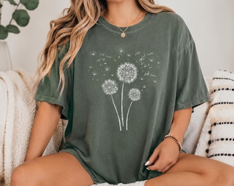 Dandelion Shirt Comfort Colors, Dragonfly Wildflower Tee, Cottagecore Garden Shirt, Boho Yoga Meditation Gift, Summer Fall Tee