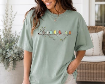 Comfort Colors Birdwatching Shirt, Easily Distracted By Birds Tee, Cute Bird Lover Gift, Birds On A Branch, Bird Watcher Gift