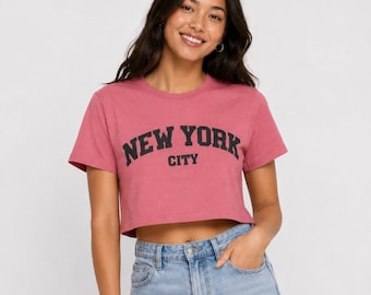 New York City Varsity Graphic Crop Top, Cotton Blend Streetwear Tee