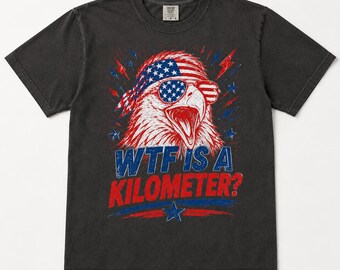 WTF Is A Kilometer Shirt, Comfort Colors Patriotic Eagle Tee, Funny 4th of July Shirt, USA America Graphic Tee