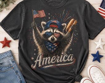 Feral & Free Raccoon Shirt, 4th of July Shirt, Comfort Colors 1717, USA Independence Day Tee