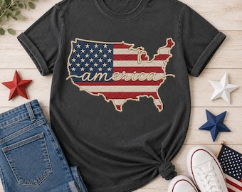 Comfort Colors USA map Shirt, 4th of July tee,USA tee, summer patriotic shirt for men women, America est 1776 shirt, red, white, blue shirt