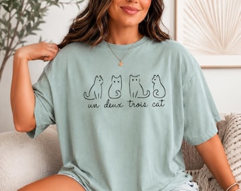 Un Deux Trois Cat Shirt, Funny Cat Lover Gift, Minimalist French Cat Tee, Comfort Colors 1717
