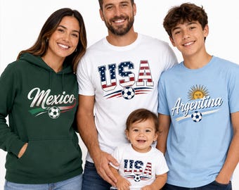 Custom Soccer Hoodie Shirt, Personalized Football Jersey Style Tee, Name Number USA Mexico Argentina  All team Gift