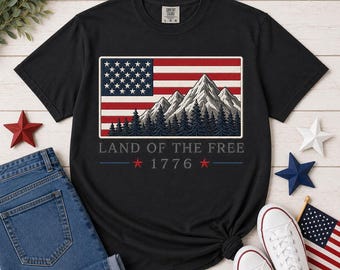 Comfort Colors USA Shirt, 4th of July shirt, floral USA tee, summer patriotic shirt for women, Land of the free tee, red, white, blue shirt
