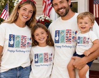 Comfort Colors happy birthday USA Family tee, 4th of July, summer patriotic shirt for women, America est 1776 shirt, red, white, blue shirt