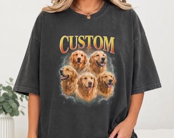 Custom Dog Shirt, Personalized Pet Portrait Tee, Comfort Colors Dog Mom Gift, Golden Retriever Shirt
