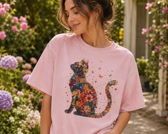 Botanical Cat Shirt, Wildflower Cat Tee, Cottagecore Cat Shirt, Nature Lover Gift, Comfort Colors 1717