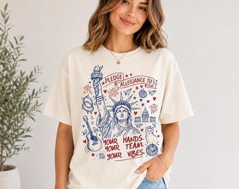 Patriotic Statue of Liberty Shirt, Pledge Allegiance Tee, 4th of July Comfort Colors Shirt, America Graphic T-Shirt, USA Summer Tee