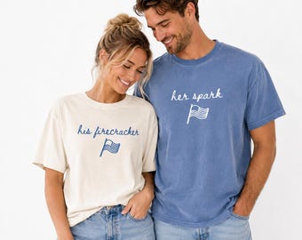Comfort Colors USA flag couple Shirt, 4th of July, summer patriotic shirt for couple, America est 1776 shirt, red, white, blue shirt