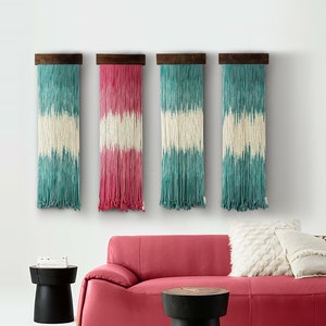 Dyed Yarn Wall Hanging: Set of 4 Tapestry Fiber Art
