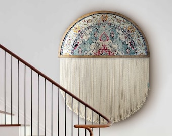 Woven Turkish Rug Tapestry: Walnut Wood Embroidery Wall Hanging