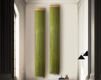 Green Fiber Art Wall Hanging Set: Acoustic Macrame Decor (78.7 inch)
