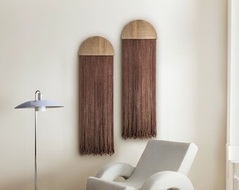 Set of 2 Brown Fiber Art Wall Hangings: Acoustic Decor Panels