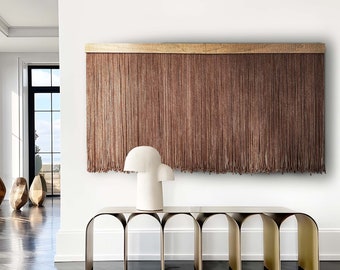 Large Brown Macrame Tapestry: Color Block Fiber Art Wall Hanging