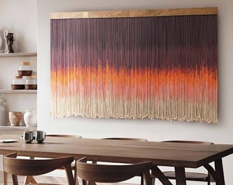 Sunset Macrame Wall Hanging: Dip Dye Fiber Art, Sound Absorbing