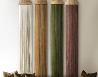 Set of Four Macrame Fiber Art Wall Hangings: Modern Boho Acoustic Panels