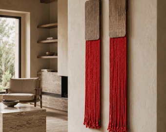 Fringed Wood & Cotton Wall Hanging: Boho Fiber Art Decor
