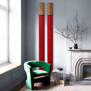 Macrame Rope Curtain: Boho Room Divider, Red Cotton Hanging Decor