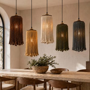 Handmade Rope Pendant Light, Natural Boho Ceiling Lamp, E27 Brass Socket (13 Colors)