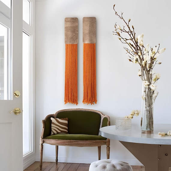 Macrame Wall Hanging: Ink Painting, Boho Fiber Art, Acoustic Panel