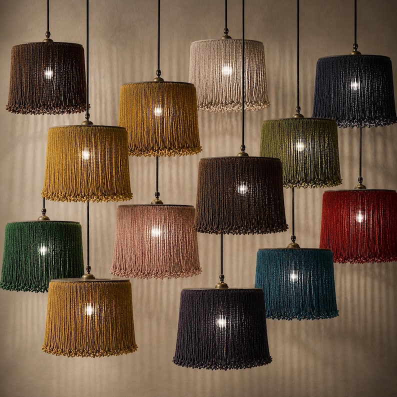 Large Pendant Light, Fringe Chandelier, Boho Ceiling Lamp for Cafe ...
