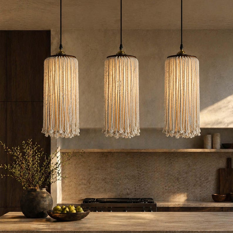 Hanging Light Ropes Drawing Set of 2 Rope Pendant Lights, Boho Natural Hanging Lamp, Modern Ceiling ...