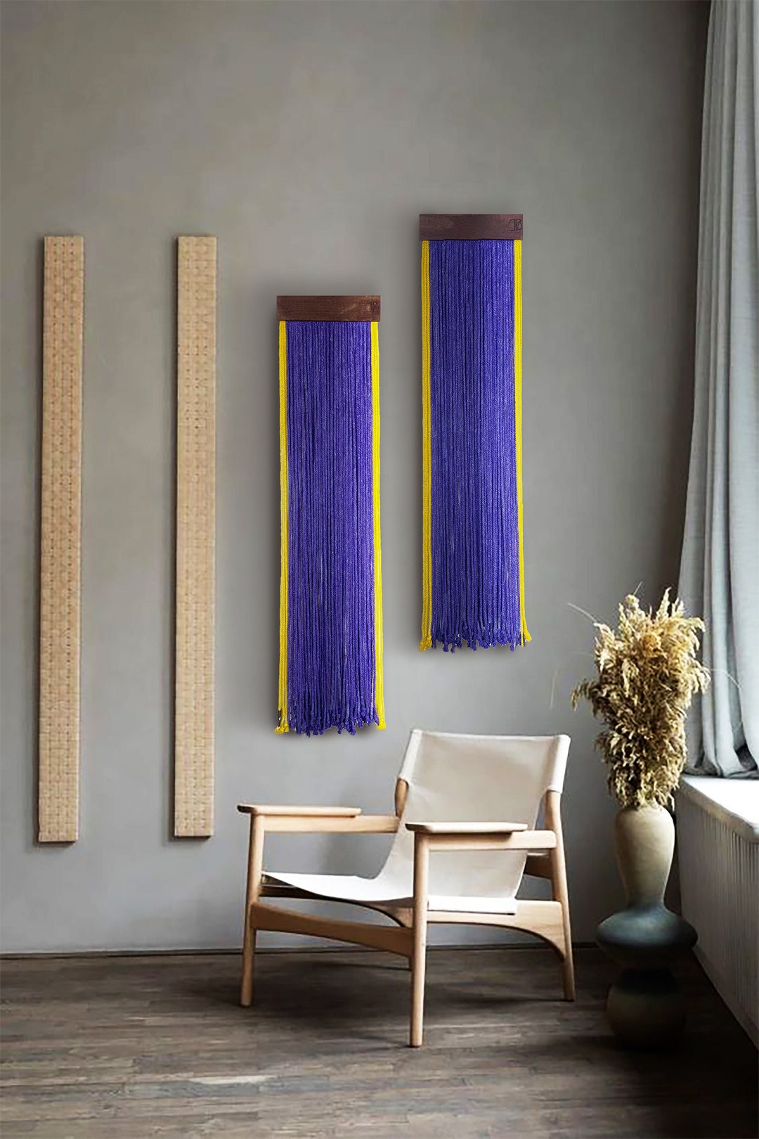 Sets of Two Purple Handmade Cotton Wall Art, Colorful Hangings Rope